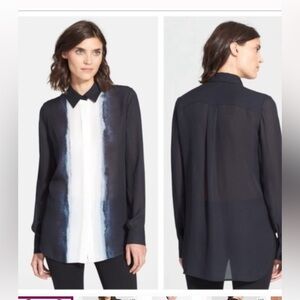Vince Silk Vertical Dip Dye Blouse